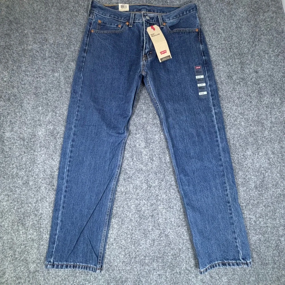 Levis 505 Regular Fit Jeans Mens 33x30 Dark Wash Blue Straight Leg Denim NWT